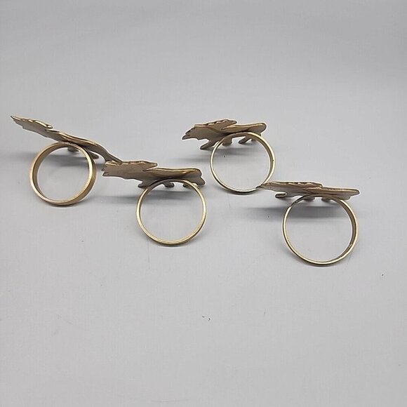 Brass Moose Napkin Rings Holders Set Of 4 Rustic Woodland Christmas - Picture 4 of 5